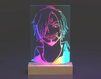 3D Illuminated Decorative Light With Anime Character Design And Colorful Lighting Wooden Base 3d model