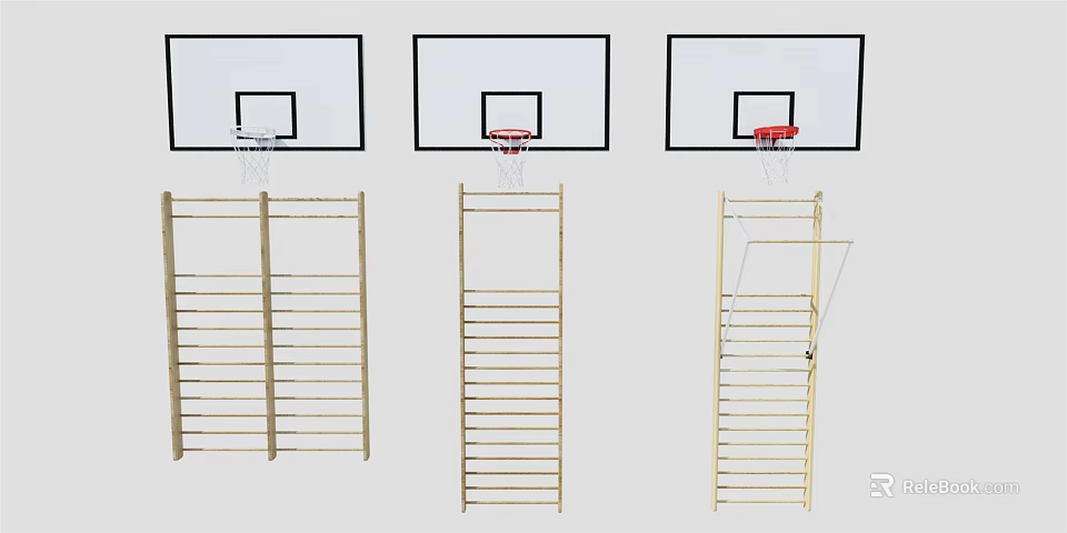 Variety of Basketball Sports Equipment With Metal Frames And Backboard Designs 3d model 