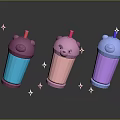 Three Colorful Animal Shaped Drink Cups With Straws And Sparkling Stars