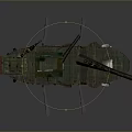 Rusty Green Military Utility Boat With Crane Arm And Antennas On Deck