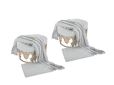 Bathroom Accessories Set with Wicker Baskets and Gray Fringed Towels 3d model