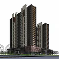 Modern High Rise Residential Building With Green Areas And Roads