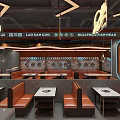 Modern Hot Pot Restaurant Interior With Orange Decor Round Lighting And Seating Area