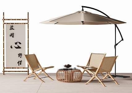 Outdoor Leisure Chair Outdoor Table and Chair Rattan Chair Sunshade 3d model