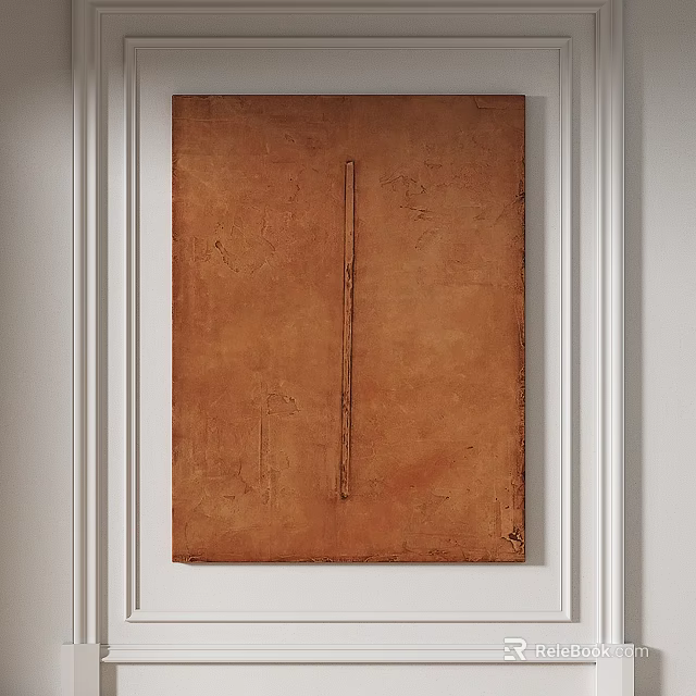 Minimalist Abstract Painting With Brown Textured Background And Vertical Line Hanging On White Wall 3d model 