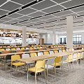 Spacious Cafeteria Interior With Tables Chairs And Food Stalls 3d model