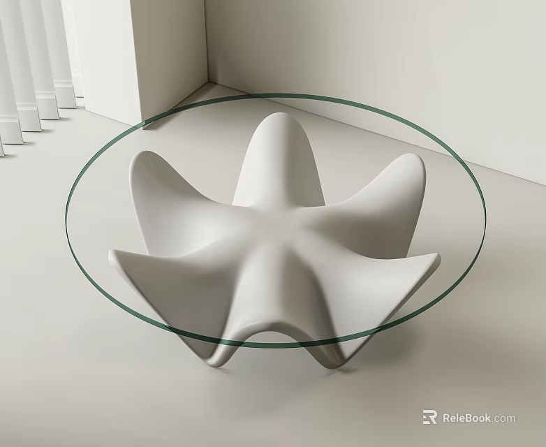Modern Coffee Table With Glass Top And White Star Shaped Base 3d model 