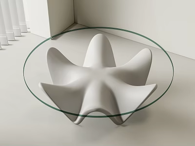 Modern Coffee Table With Glass Top And White Star Shaped Base 3d model