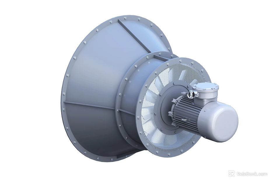 Heavy Duty Industrial Blower With Motorized Blades And Steel Housing For Ventilation 3d model 