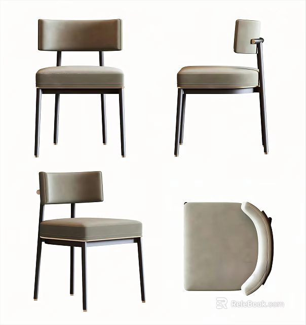 Modern Minimalist Single Chair With Light Gray Cushion Black Metal Legs Displayed In Multiple Angles View 3d model 
