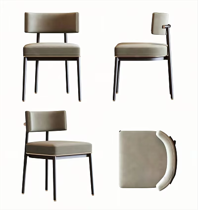 Modern Minimalist Single Chair With Light Gray Cushion Black Metal Legs Displayed In Multiple Angles View 3d model