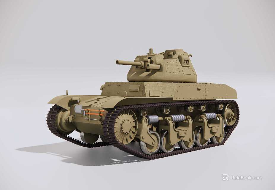 Vintage Military Tank With Turret Cannon Tracks And Sand Color Exterior 3d model 