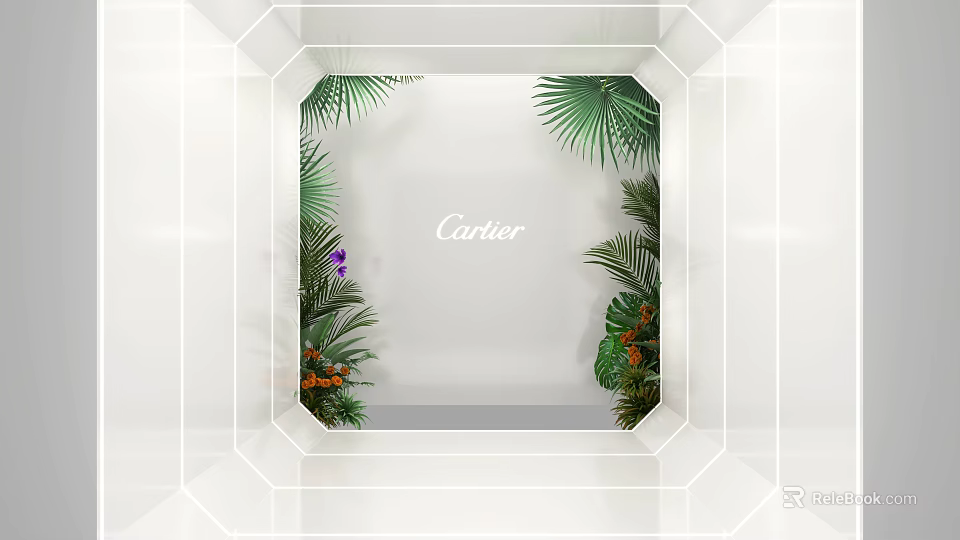 Cartier Photo Check in Spot With Palm Leaves And Tropical Plants 3d model 