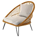 Stylish Rattan Leisure Chair With Light Gray Cushion And Black Metal Legs