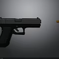 Modern Black Tactical Pistol With Single Bullet On Dark Background