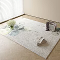 Colorful Square Area Rug With Watercolor Patterns Vase And Books On Wooden Floor