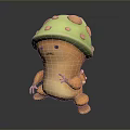 Cute 3D Mushroom Character With Green Cap Brown Spots And Orange Body