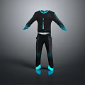 Sleek Futuristic Black Jumpsuit With Neon Blue Cuff Waist And Ankle Accent Details