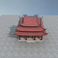 Traditional Ancient Chinese Architecture with Red Roof Overhanging Eaves Wooden Structure on Stone Pavement Square