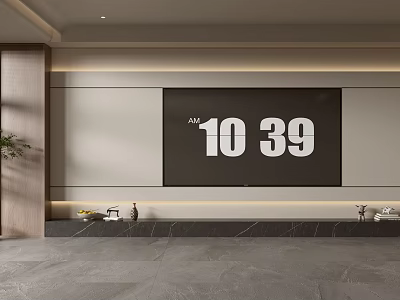 Modern TV Wall Interior Design With Wooden Column Bottom Platform And Decorative Items 3d model