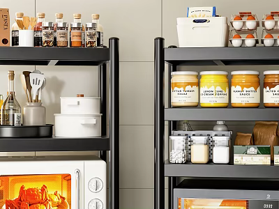 Practical Modern Kitchen Storage Shelves With Jars Containers And Spice Bottles 3d model
