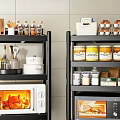 Practical Modern Kitchen Storage Shelves With Jars Containers And Spice Bottles