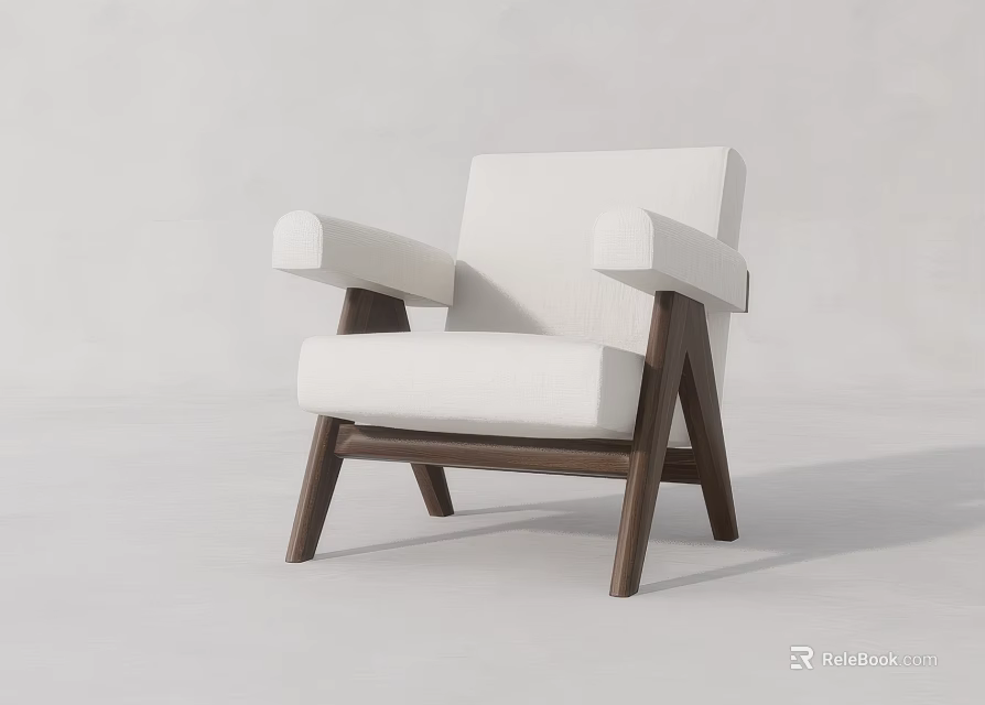 Modern White Fabric Single Sofa With Wooden Legs And Sleek Design 3d model 