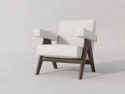 Modern White Fabric Single Sofa With Wooden Legs And Sleek Design 3d model