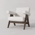 Modern White Fabric Single Sofa With Wooden Legs And Sleek Design