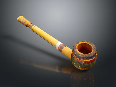 Decorative Ornament Set with Pipe Shaped Design Yellow Long Handle and Multicolored Head 3d model