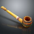Decorative Ornament Set with Pipe Shaped Design Yellow Long Handle and Multicolored Head