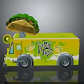 Yellow Taco Truck With Large Taco On Top And Text Logo Design