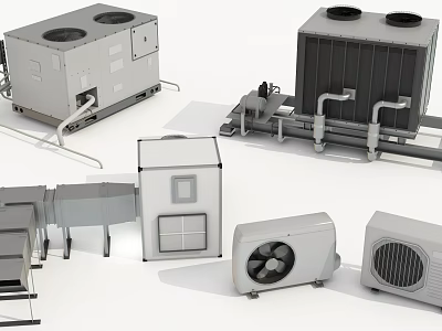 Air Conditioner Fan System Components Including Outdoor Indoor Units And Pipes 3d model