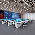 Modern Control Room Interior With Multiple Monitors Workstations And Chairs 3d model