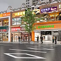 Modern Shopping Mall Stores Exterior With Busy Pedestrians Street And Colorful Signboards