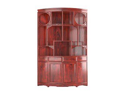 Traditional Mahogany Curio Cabinet with Carved Details Multiple Shelves and Drawers 3d model