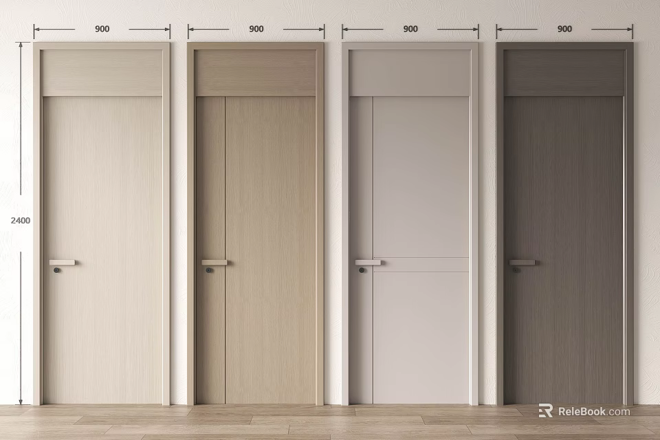 Modern Interior Hinged Doors In Various Wood Grain Colors For Home Design 3d model 