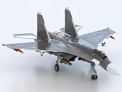 Detailed Gray Fighter Jet Model With Twin Tail Wings And Missiles Under Wings 3d model