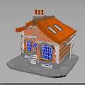 Lego Style Small House Building With Orange Roof Arched Windows Porch Steps And Flower Pots