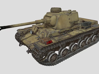 Military Armored Tank Featuring Long Cannon Turret Tracked Wheels And Gray Background 3d model