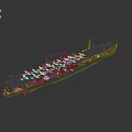 Detailed Aircraft Carrier Model With Blue Hull Red Stripes And Deck Airplanes