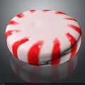 Shiny Round Red And White Striped Peppermint Candy On Black Background