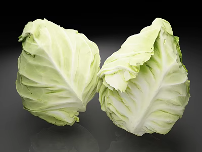 Fresh Green Cabbage Halves With Crisp Leaves On Dark Surface 3d model