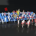 Women Cheerleaders Performing With Pom Poms In Stadium With Audience And Flags