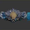 Muscular Blue Skinned Fantasy Man In Ice Themed Armor Holding Hammer