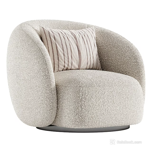 Modern Beige Bouclé Fabric Single Sofa With Striped Pillow And Rounded Design 3d model 