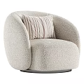 Modern Beige Bouclé Fabric Single Sofa With Striped Pillow And Rounded Design