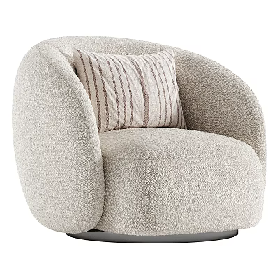 Modern Beige Bouclé Fabric Single Sofa With Striped Pillow And Rounded Design 3d model