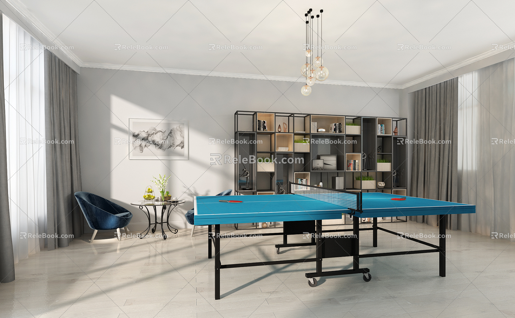 Modern table tennis room underground table tennis room 3d model