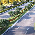 Well Arranged Plant Combinations with Shrubs Flowers and Trees in Road Landscape